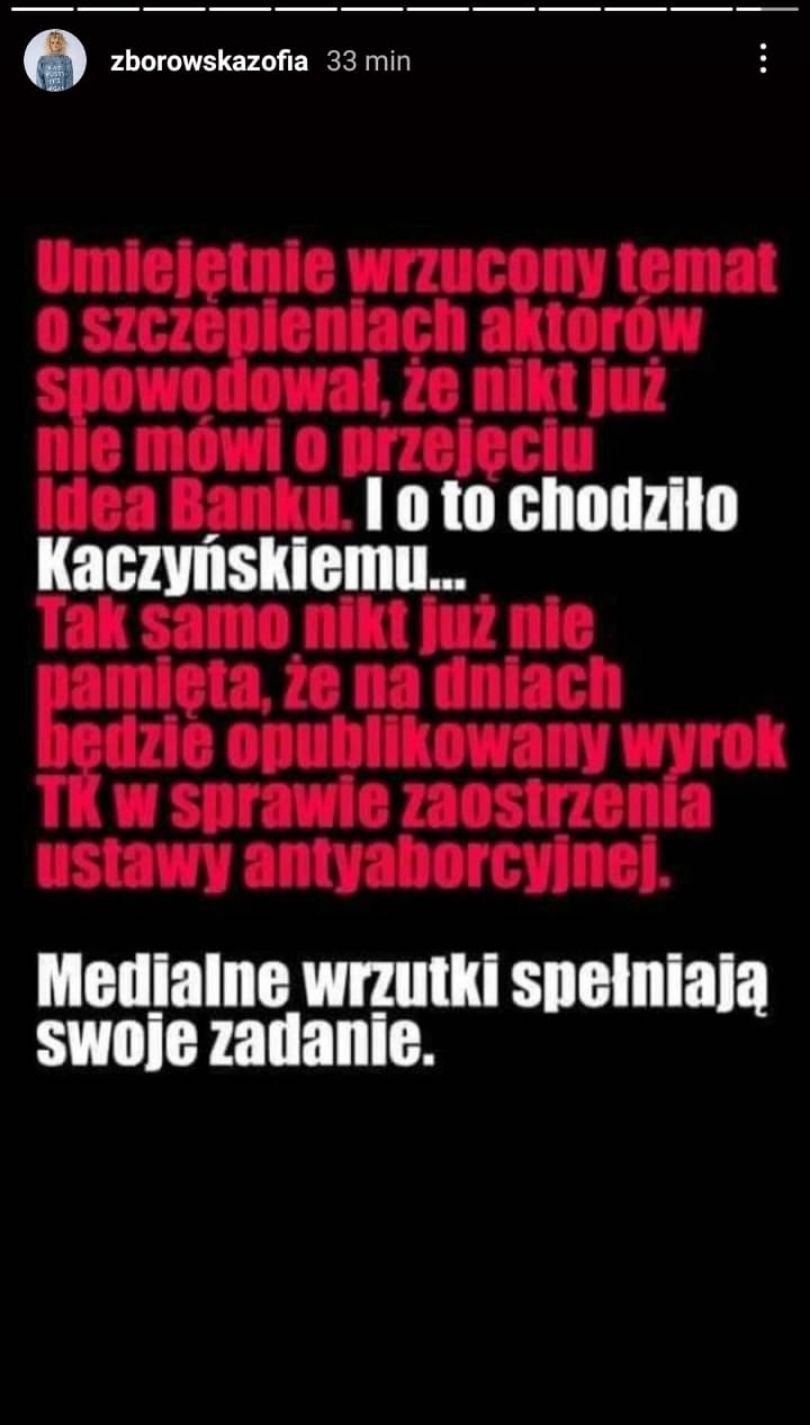 Zofia Zborowska komentuje aferę wokół szczepien rtystów