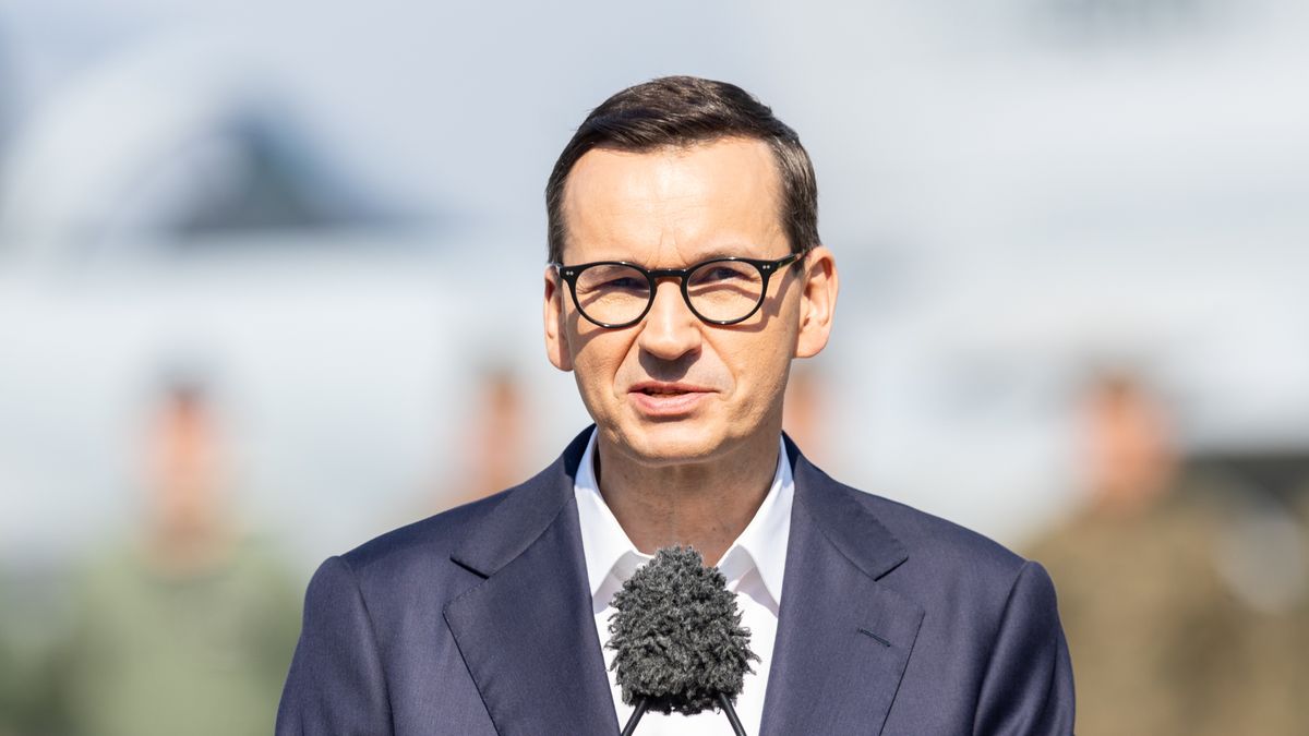 Mateusz Morawiecki during Republic of Korea Prime Minister visit in Poland, Minsk Mazowiecki, Poland on September 13, 2023.

NO USE IN POLAND !!! (Photo by Foto Olimpik/NurPhoto via Getty Images)