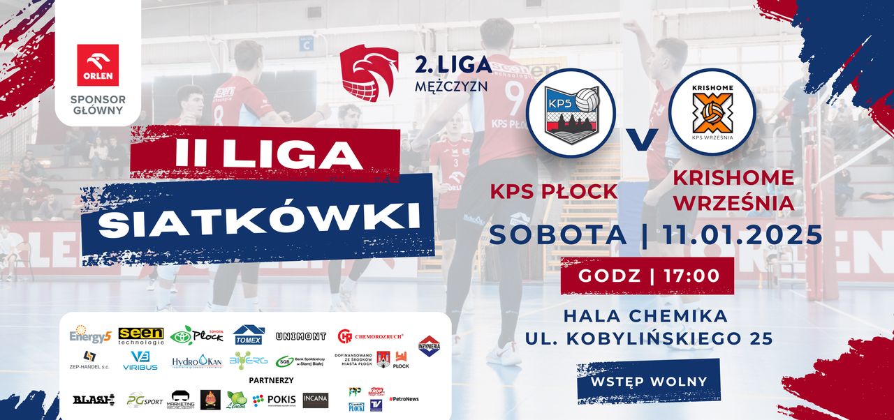 Zaproszenie na mecz KPS Płock vs. KRISHOME Września - 15. kolejka II Ligi Siatkówki