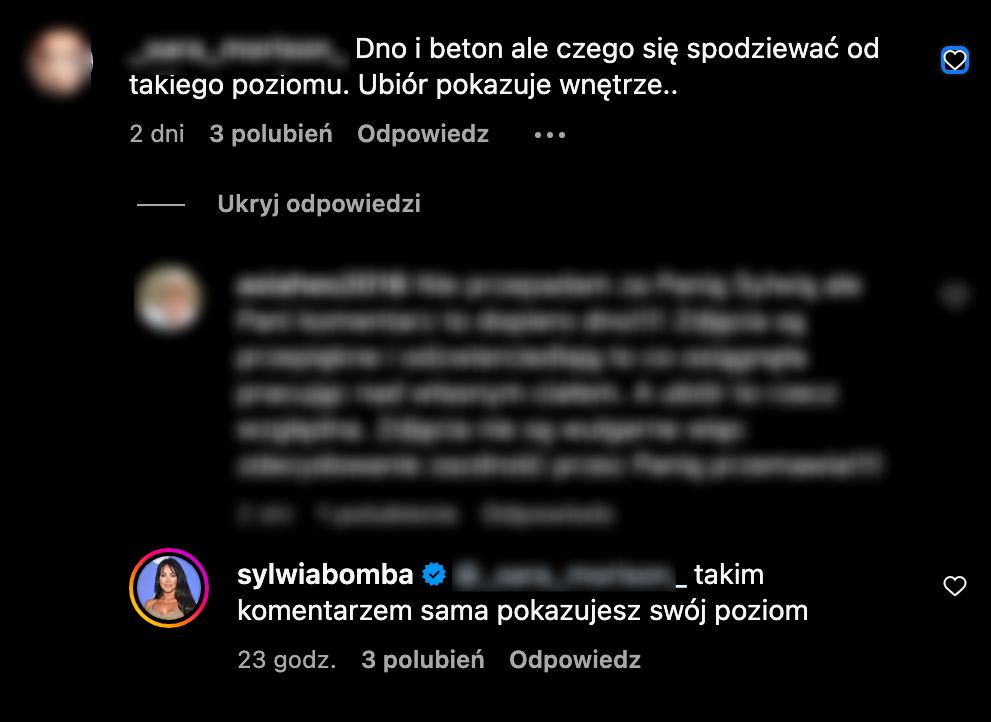 Sylwia Bomba odpowiada hejterom
