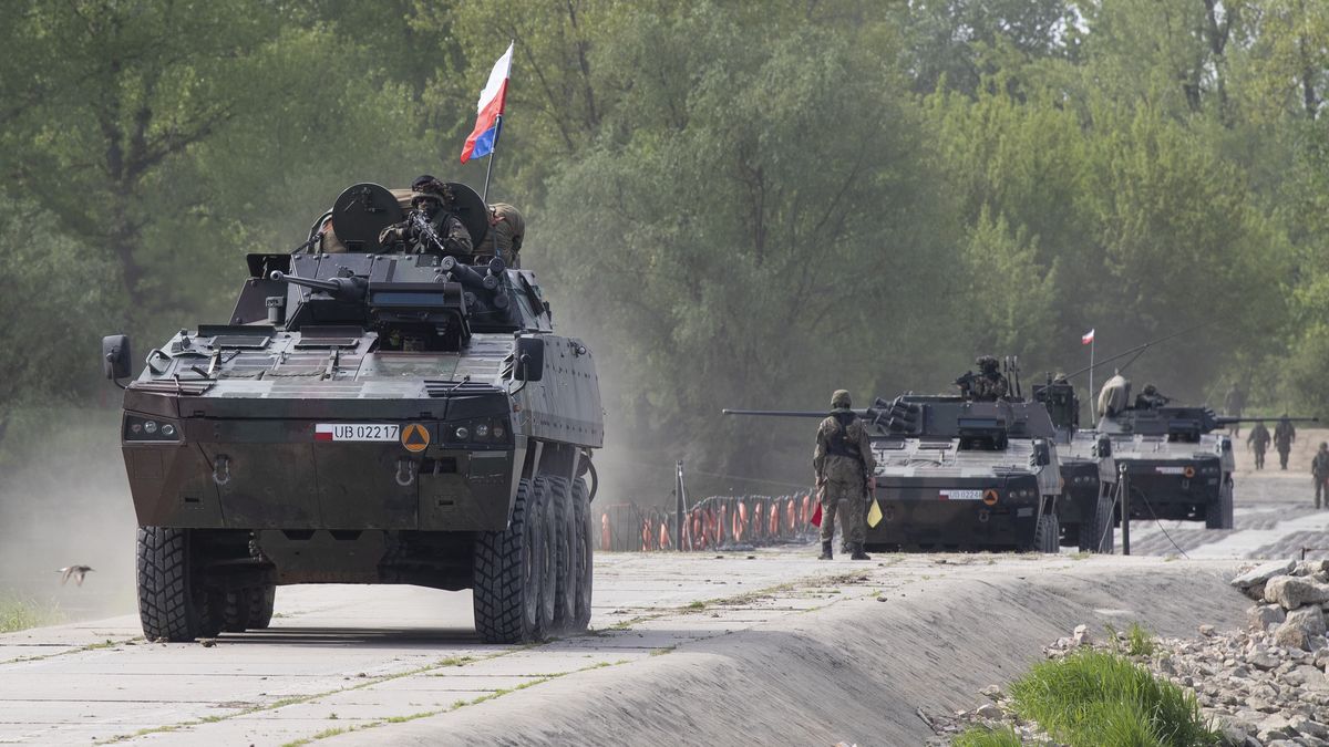 13.05.2022. Okolice Deblina. Cwiczenia wojsk NATO pk. Defender- Europe 2022. Zolnierze z Polski, USA, Szwecji i Francji podczas przeprawy przez Wisle.