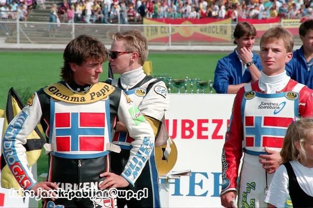 Lars Gunnestad (z lewej) podczas prezentacji przed finałem DMŚ w 1995 roku