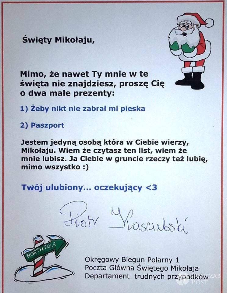 Piotr Kaszubski napisał list do Św. Mikołaja