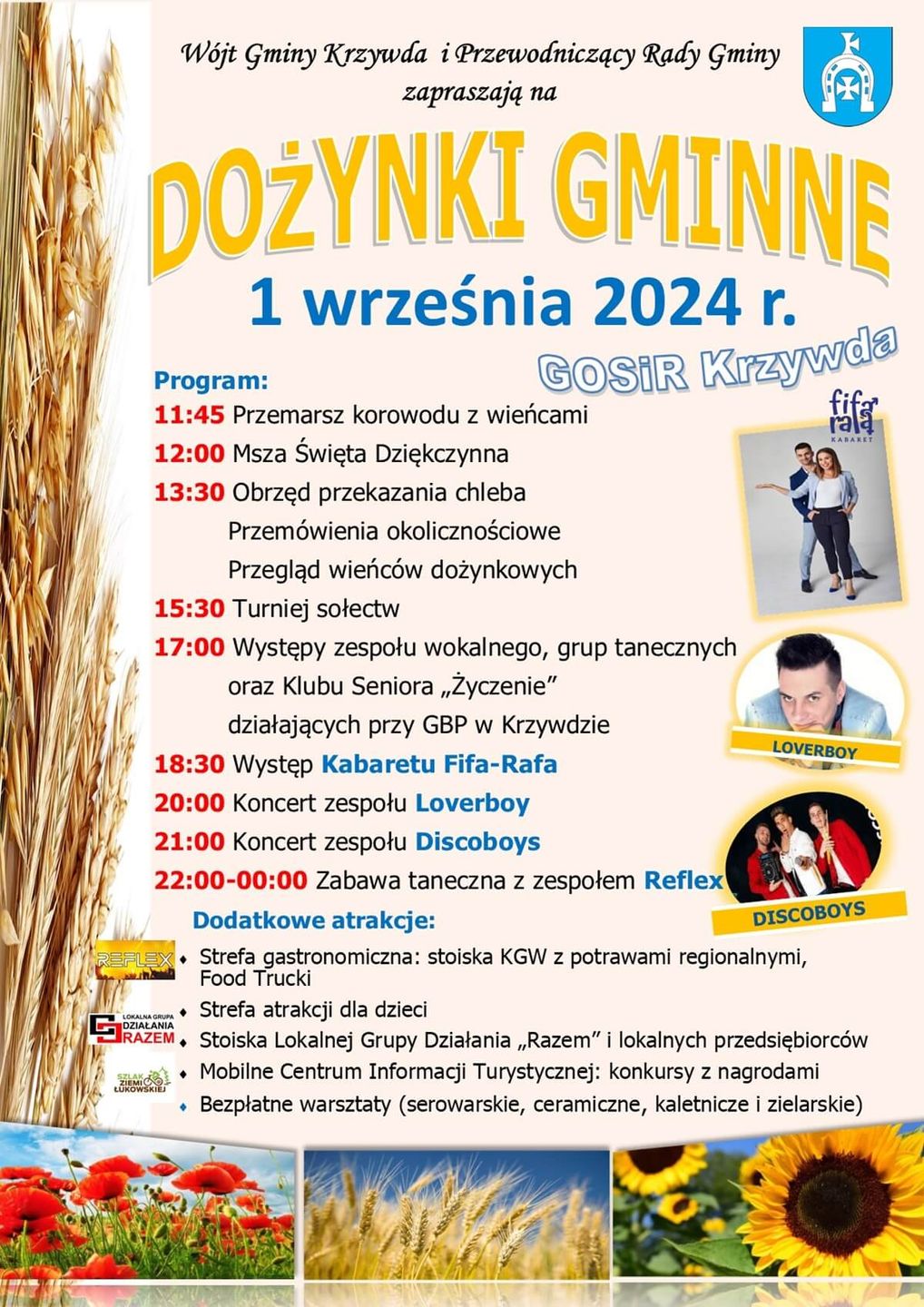 Dożynki w Krzywdzie 2024 - plakat, program wydarzenia