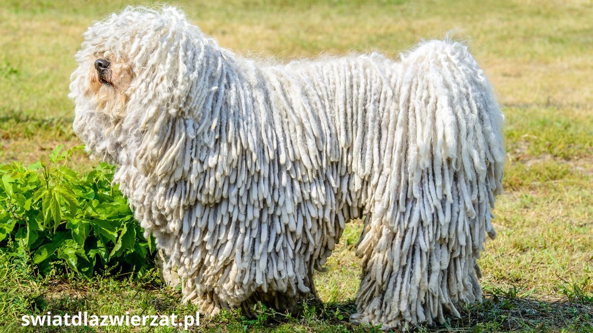 biały puli węgierska rasa psa, pies jak mop