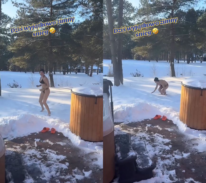 Magdalena Narożna daje nura w śnieżną zaspę