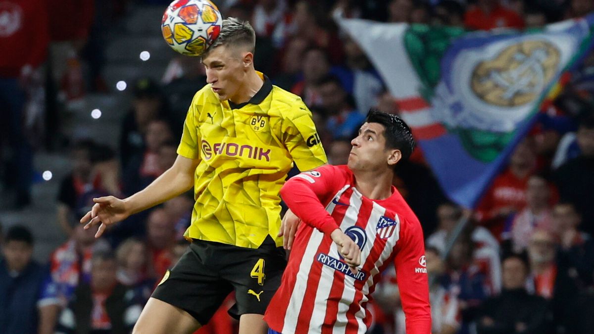 PAP/EPA / JuanJo Martin / Na zdjęciu: Alvaro Morata (z prawej) i Nico Schlotterbeck