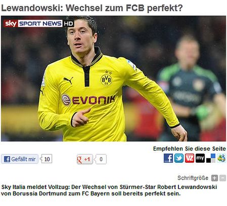 Według mediów "Lewy" zostanie graczem Bayernu / fot. sky.de
