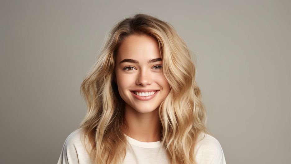 włosy, loki, blond, kobieta, uśmiech, zęby