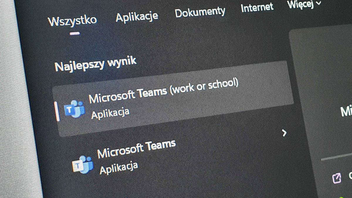 Microsoft Teams w wyszukiwarce Windowsa 11