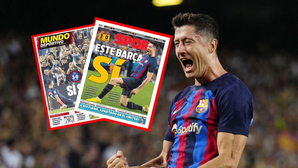 Robert Lewandowski po golu w meczu FC Barcelona - Villarreal w Primera Division