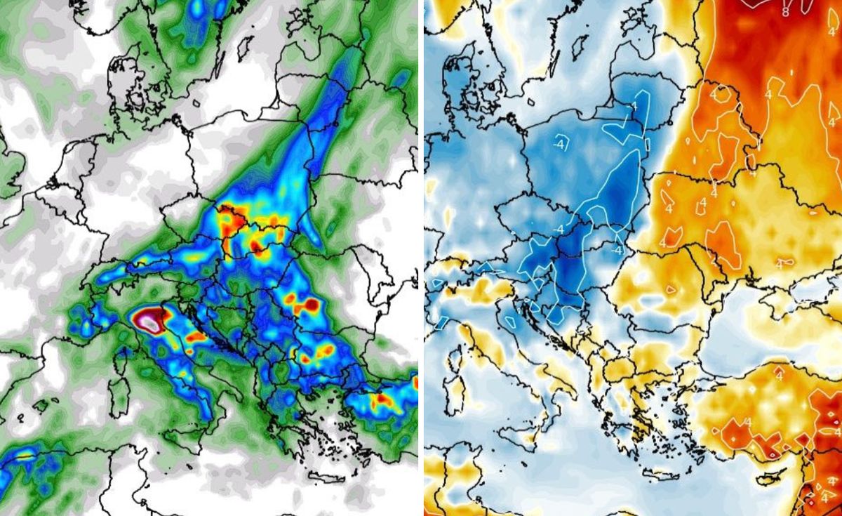 Pogoda. W środę na południowym wschodzie możliwe burze i deszcz (po lewej), a w nocy ze środy na czwartek możliwe przymrozki (po prawej)