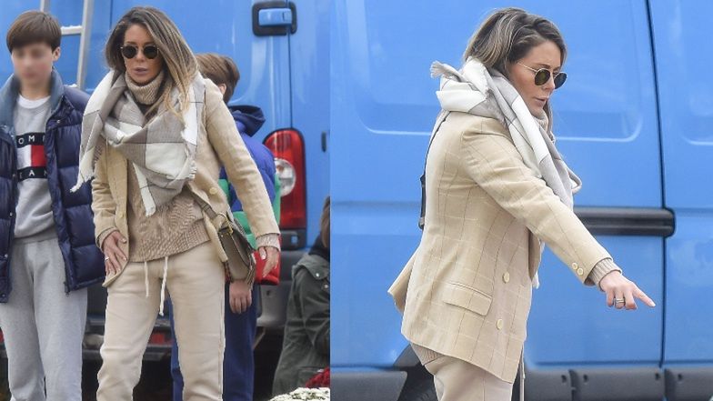 Małgorzata Rozenek z synami na cmentarzu