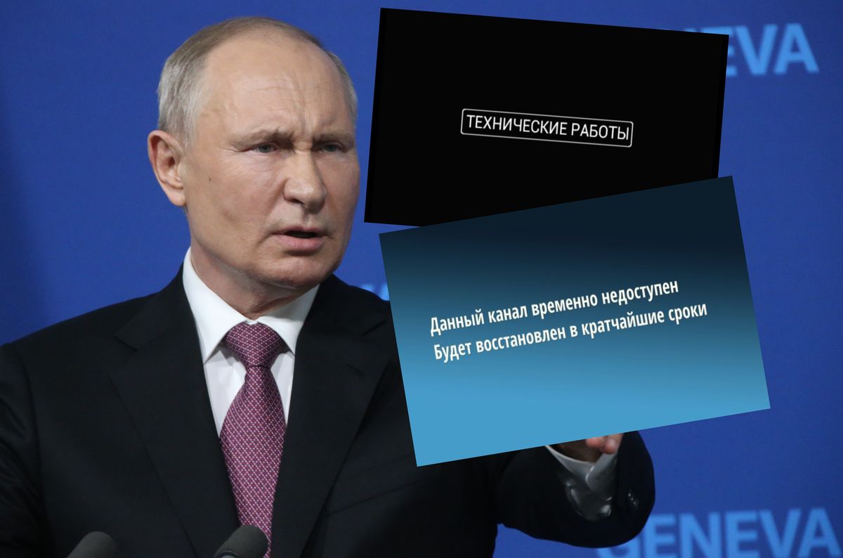 Plansze z hasłami typu "Prace techniczne" pojawiają się na zagranicznych kanałach w rosyjskiej kablówce 