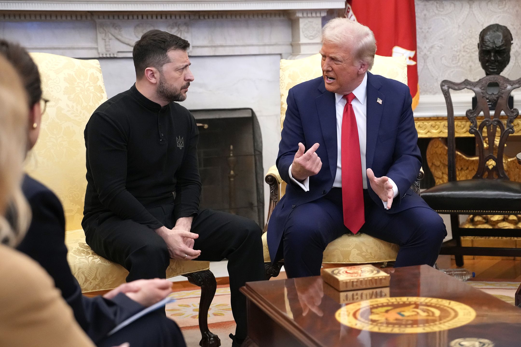 WASHINGTON, DC - FEBRUARY 28: U.S. President Donald Trump (R) and Ukrainian President Volodymyr Zelensky meet in the Oval Office at the White House on February 28, 2025 in Washington, DC. Trump and Zelensky are meeting today to negotiate a preliminary agreement on sharing Ukraine’s mineral resources that Trump says will allow America to recoup aid provided to Kyiv while supporting Ukraine’s economy. (Photo by Andrew Harnik/Getty Images)