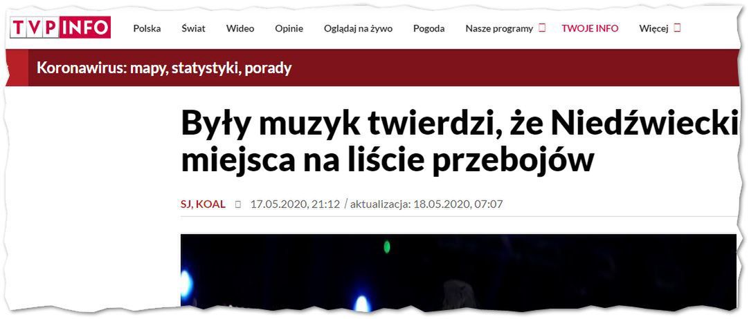 Zrzut ekranu ze strony z materiałem TVP Info o Tomaldo Banjo