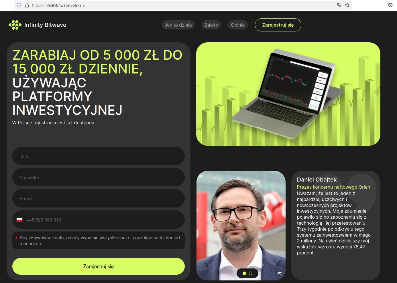 Przykład fałszywej reklamy wykorzystującej wizerunek