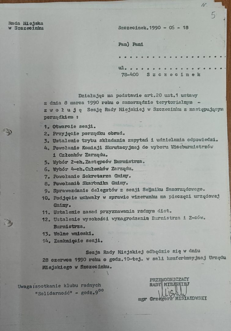 Pierwszy rok działalności Rady Miasta w Szczecinku