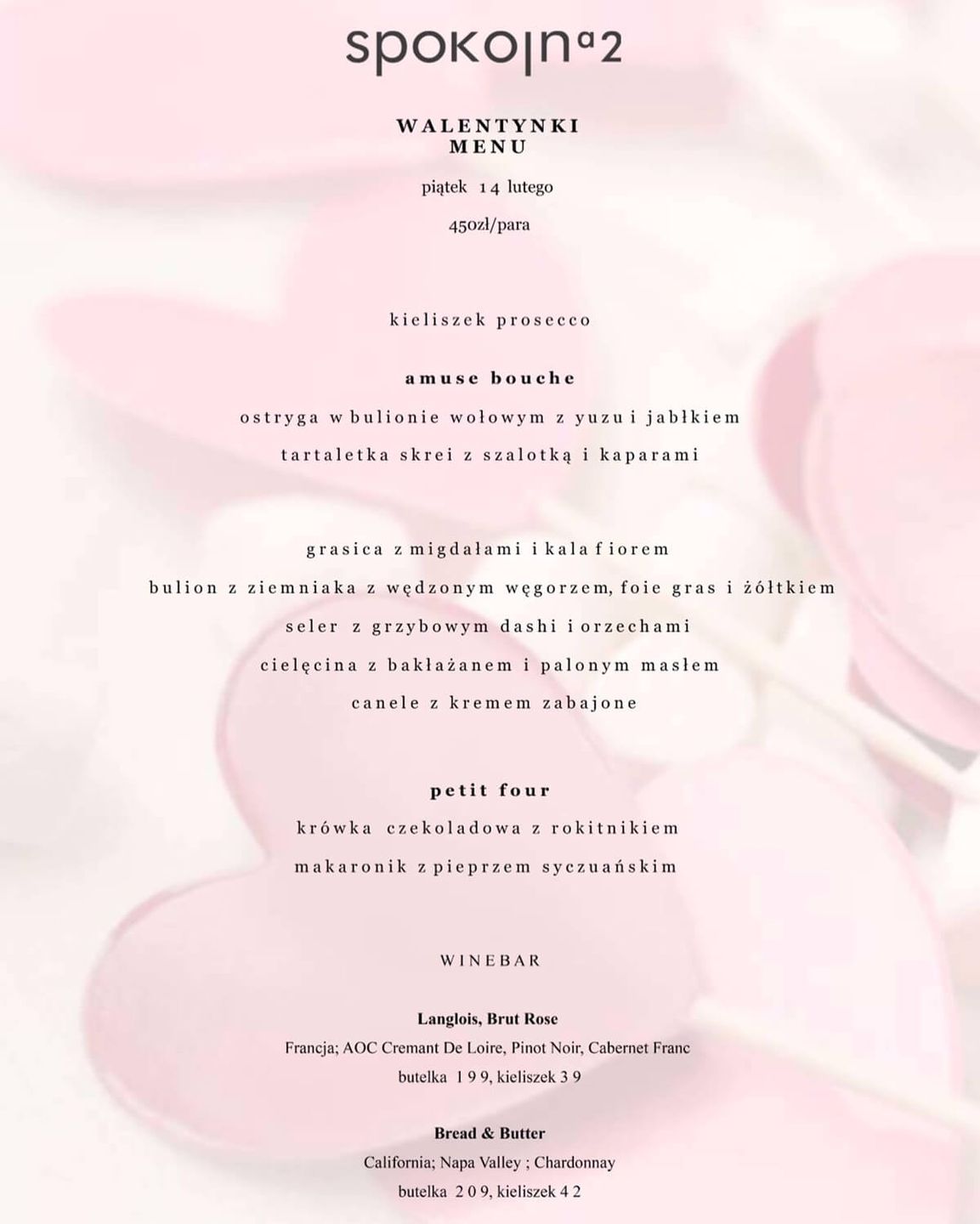 Menu walentynkowe w restauracji Spokojna2