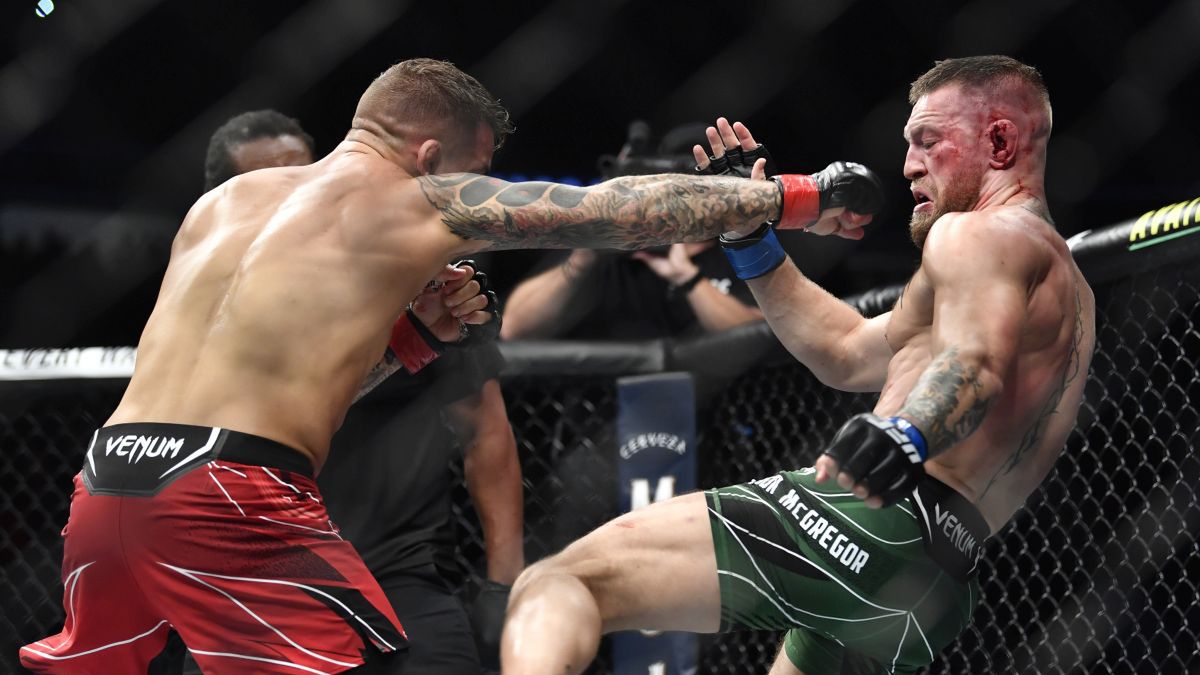 Getty Images / Chris Unger/Zuffa LLC / Na zdjęciu od lewej: Dustin Poirier i Conor McGregor