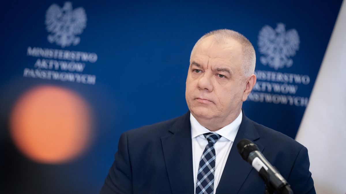 Polish Minister for State Assets Jacek Sasin during a joint press conference with Minister of Agriculture on state-owned Food Holding Company in Warsaw, Poland on March 29, 2022 (Photo by Mateusz Wlodarczyk/NurPhoto via Getty Images)
