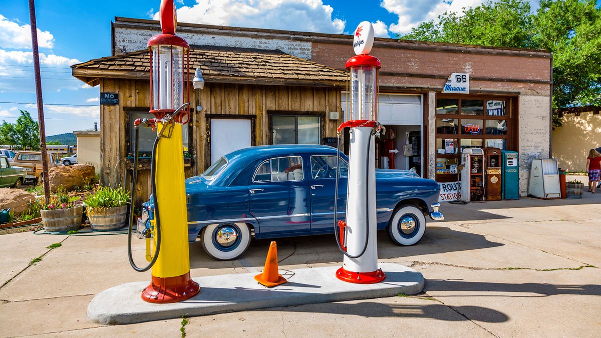WILLIAMS, USA - JUL 8, 2008:  old retro filling station in Williams, USA. In 1926,Highway 66 was established and  today, all of downtown Williams is on the National Register of Historic Places.
American dream, Arizona, Car, Ford, Gas, Historic Places, Museum, Oldtimer, Route 66, USA, america, beautiful, blue, chrome, clean, editorial, filling pump, fun, gas pump, history, memorability, north america, old, petrol station, register, sixties, sky, street, sun, tourism, traffic, travel, village, vintage, williams, route 66, petrol station, williams, gas pump, historic places, ford, american dream, arizona, car, gas, museum, oldtimer, usa, america, chrome, editorial, filling pump, fun, history, old, register, sixties, sky, street, sun, tourism, traffic, travel, village, vintage