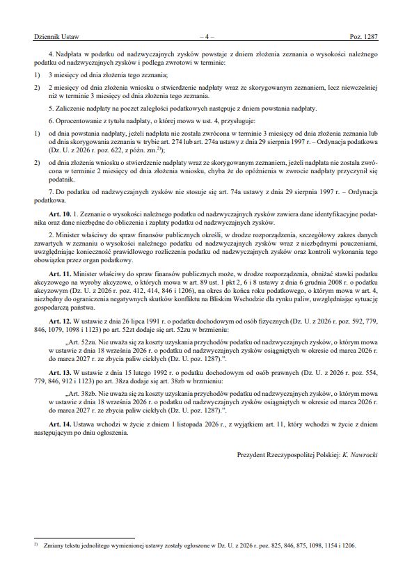 Ustawa o nadzwyczajnych zyskach koncernów paliwowych