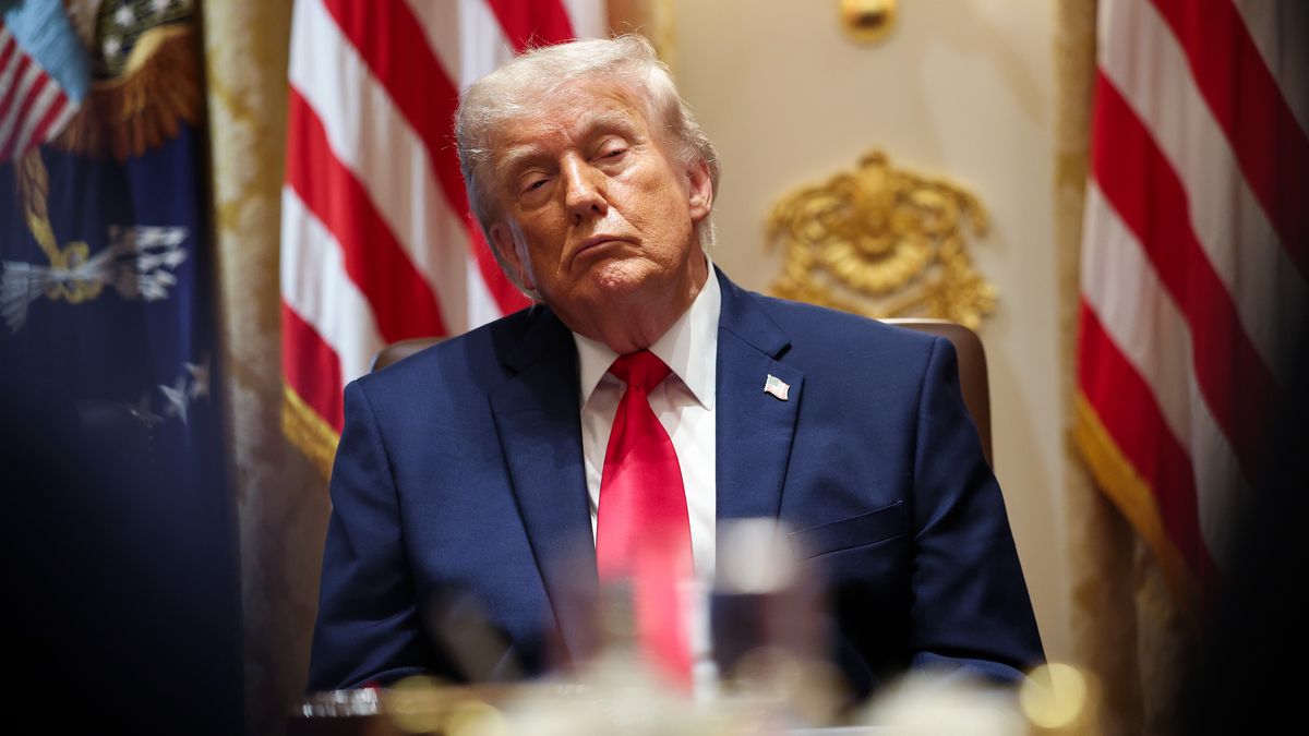 WASHINGTON, DC - MAY 27: U.S. President Donald Trump looks on during a Cabinet meeting in the Cabinet Room of the White House on May 27, 2026 in Washington, DC. Trump meets with his Cabinet days after saying a peace deal with Iran was “largely negotiated” amid expectations around the re-opening the Strait of Hormuz. (Photo by Win McNamee/Getty Images)