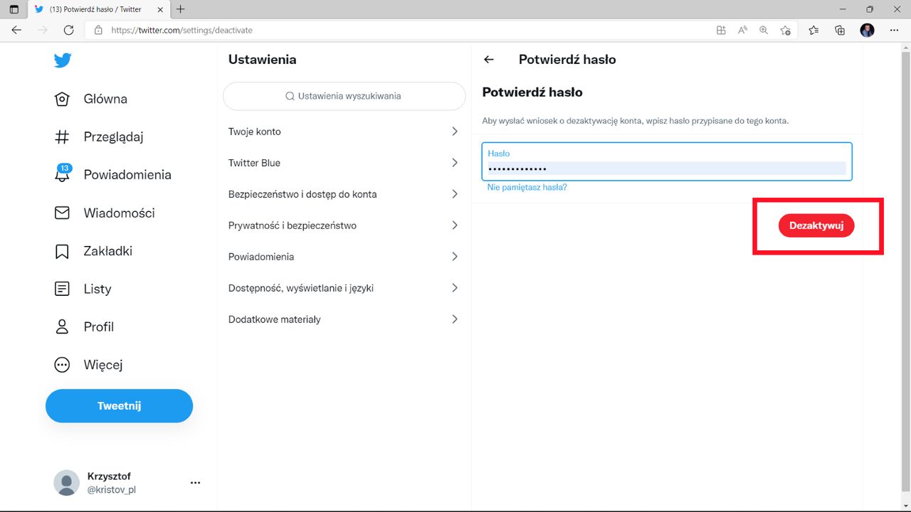 Twitter: ostatni krok do usunięcia konta