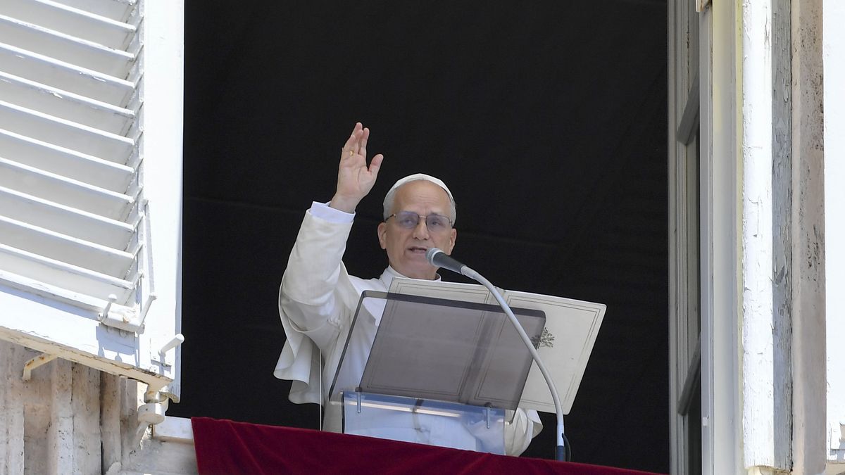 VATICAN CITY, VATICAN - MAY 25: (EDITOR NOTE: STRICTLY EDITORIAL USE ONLY - NO MERCHANDISING). Pope Leo XIV recites his first Regina Coeli address from the window of the Apostolic Palace overlooking St. Peter's Square on May 25, 2025 in Vatican City, Vatican. Pope Leo XIV was elected on May 8 after the death of Pope Francis. (Photo by Vatican Media via Vatican Pool/Getty Images)