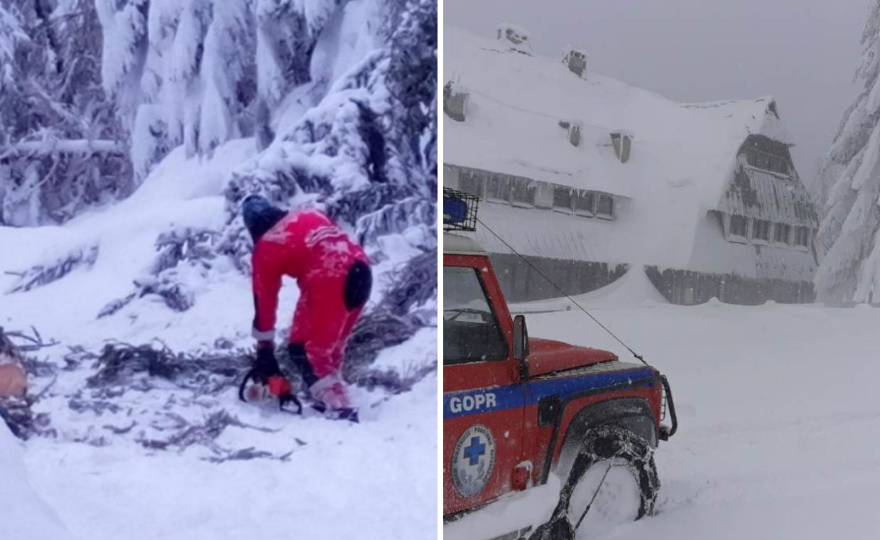 Ewakuacja dzieci w górach. Po drodze śnieg i powalone drzewa