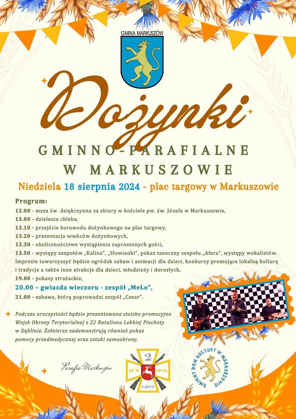 Dożynki w Markuszowie 2024 - plakat, program wydarzenia