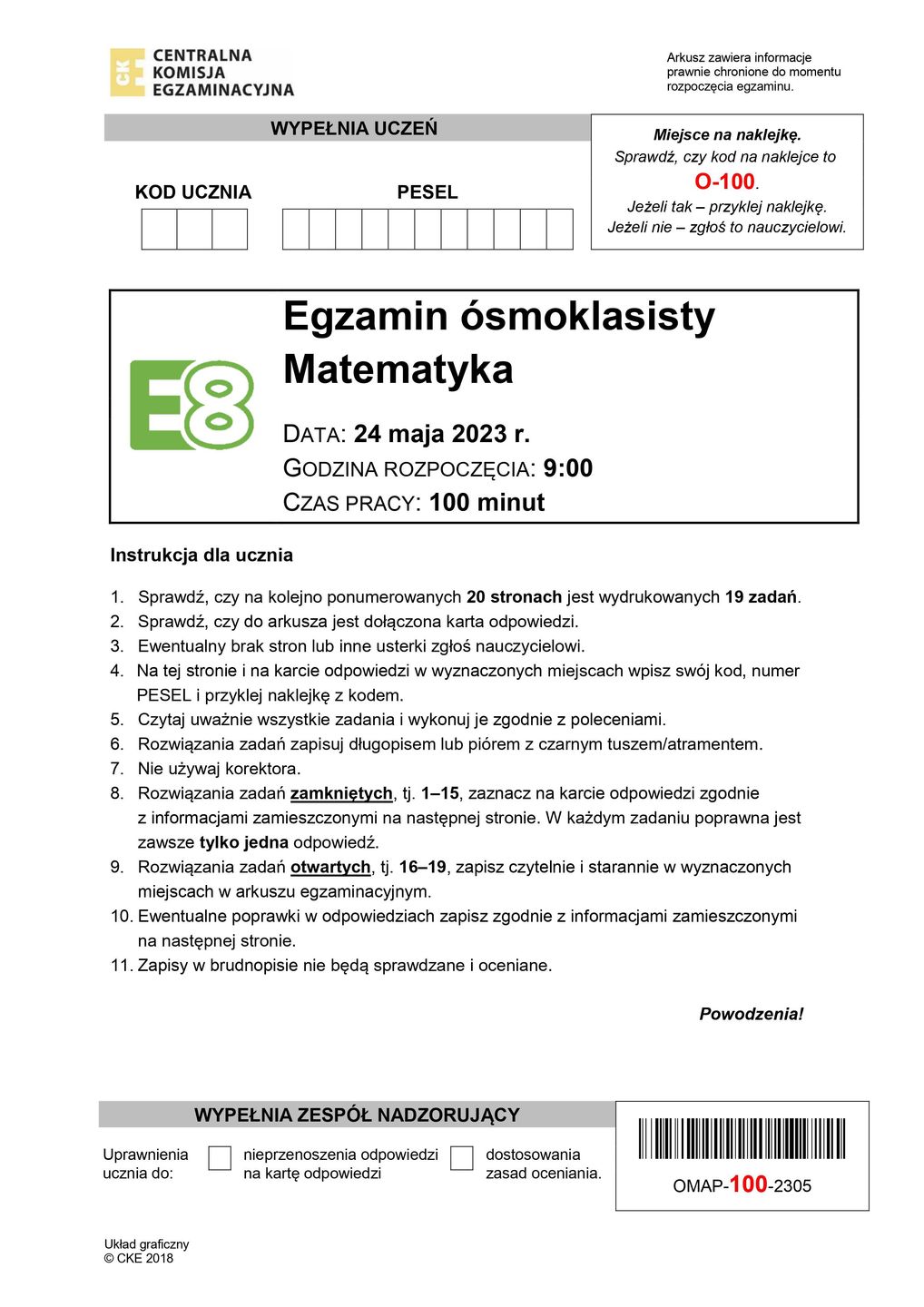 Egzamin ósmoklasisty 2023. Arkusze CKE z matematyki