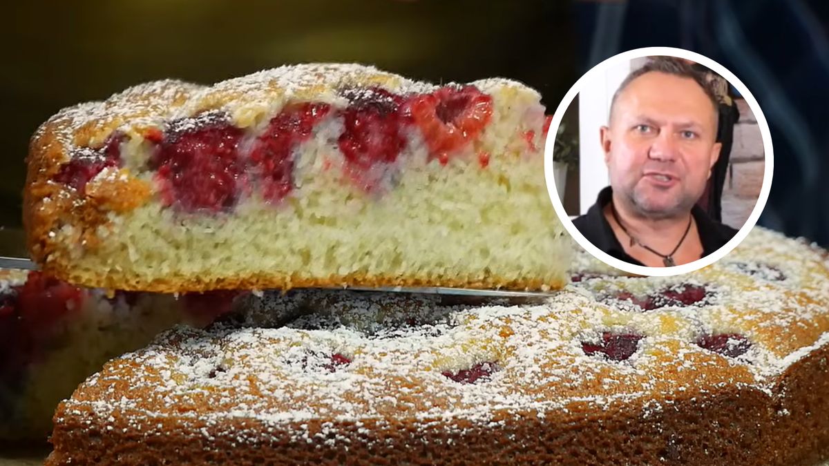 Przepis na puszyste ciasto z malinami Strzelczyka