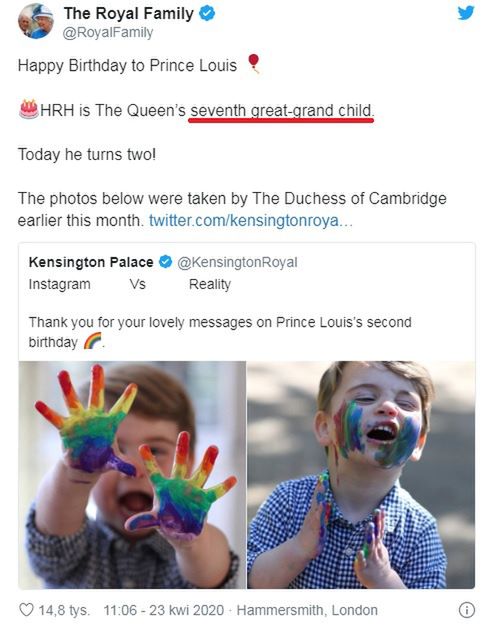 Życzenia dla Louisa od Pałacu Buckingham