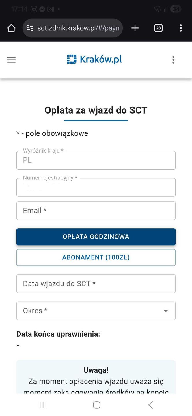 Jak opłacić wjazd do SCT w Krakowie?