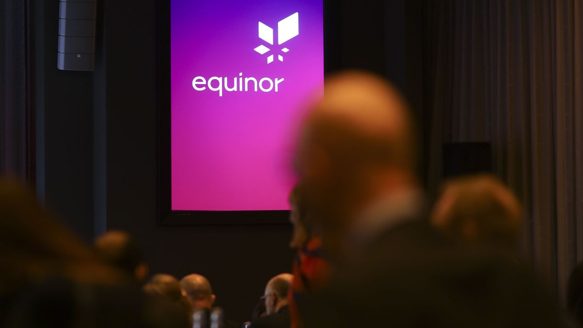 An Equinor ASA, logo sits displayed on a screen during a capital markets update in London, U.K., on Thursday, Feb. 6, 2020. Equinor boosted its targets for reducing emissions just as its oil and gas production hit a record. Photographer: Simon Dawson/Bloomberg via Getty Images