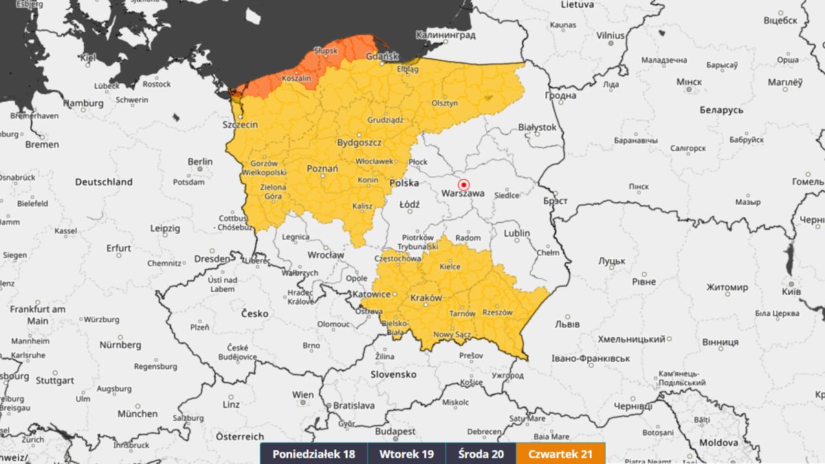 Prognoza zagrożeń meteo na czwartek (21 grudnia)