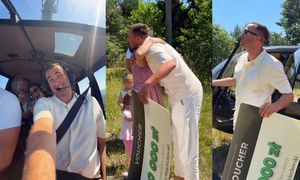 Mąż Klaudii Halejcio wręczył 10 tys. zł zwyciężczyni konkursu. Wybrał się do niej śmigłowcem i zaoferował "zobaczenie miasteczka z góry". Ma gest? (ZDJĘCIA)
