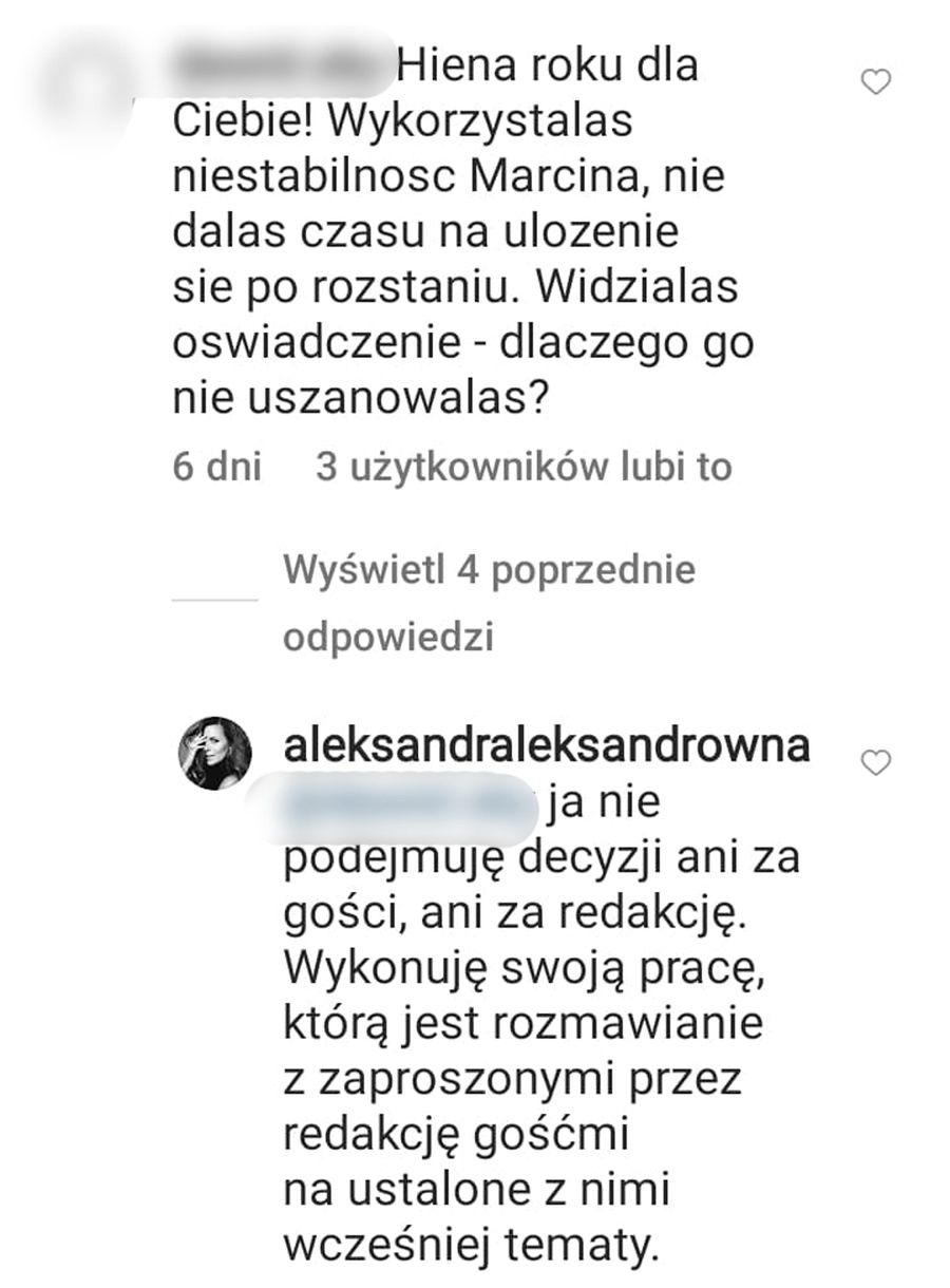 Aleksandra Kwaśniewska odpiera zarzuty o bycie hieną  