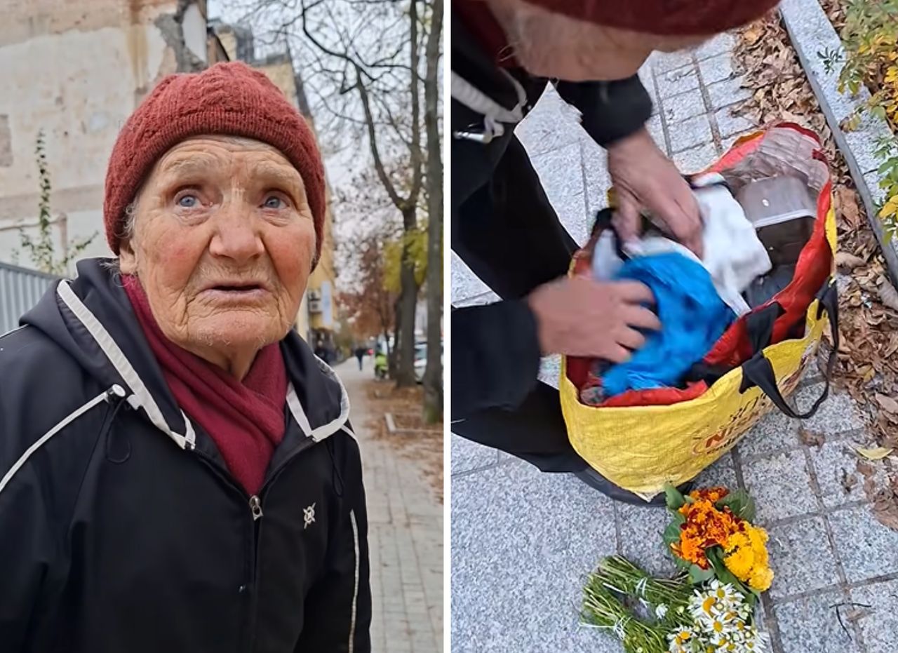 Seniorka sprzedaje orzechy i kwiaty na ulicy. "Nikt nic nie kupił"