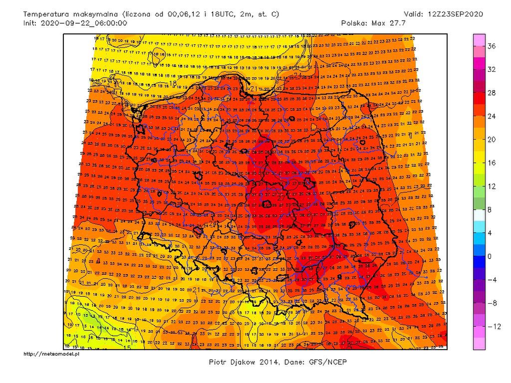 Pogoda na dziś. Prognoza maksymalnych temperatur na popołudnie