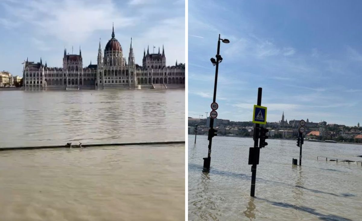 powódź, węgry, dunaj, zalane ulice, podtopienia, fala powodziowa Fala ma dotrzeć w sobotę. Dunaj już zalewa Budapeszt