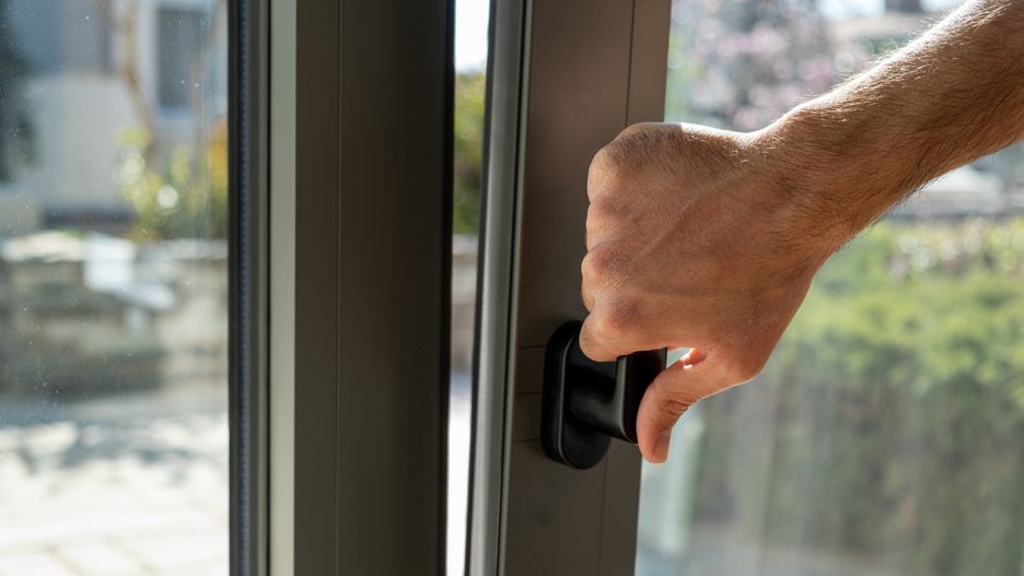 Tilt and turn grey color aluminum window, man holding the handle, fresh air for home. Male hand vertical open metal or PVC window, closeup view.
window, open, hand, pvc, air, aluminum, frame, tilt, turn, metal, window, open, hand, pvc, air, aluminum, frame, tilt, turn, metal, man, door, fresh, people, male, grey, detail, vertical, energy, security, house, efficient, office, aeration, airing, ventilation, interior, glass, profile, handle, up, manufacture, pane, safety, closeup, room, home, building, fixture, modern, gray, background, black, contemporary, inside, glazing, structure, plastic, glazed