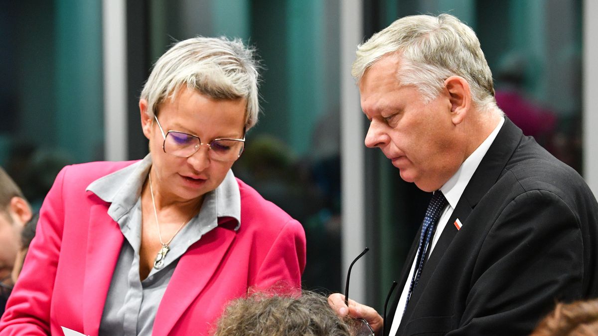 Na zdjęciu Anna Łukaszewska-Trzeciakowska i Marek Suski w trakcie posiedzenia komisji do spraw energii