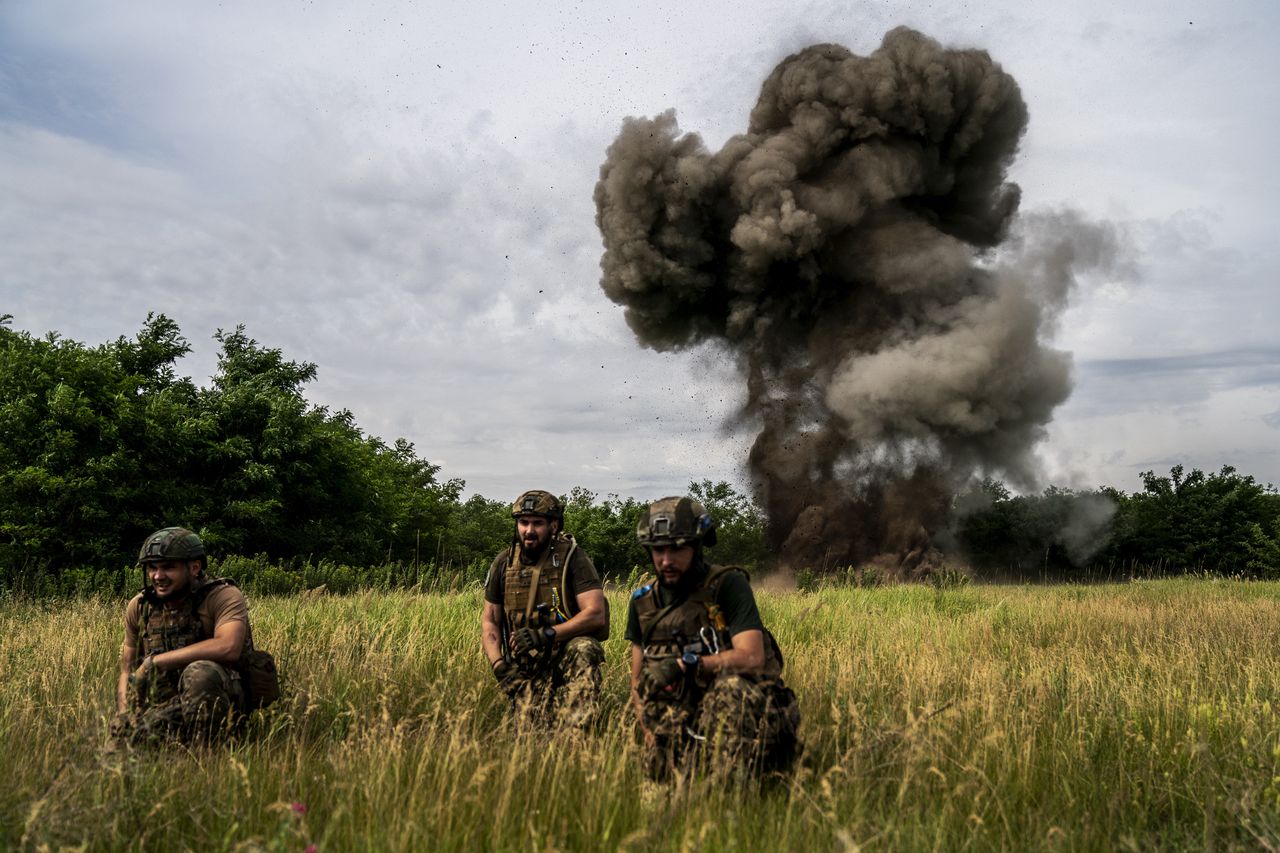 Detonation of mines in the Donetsk region in Ukraine