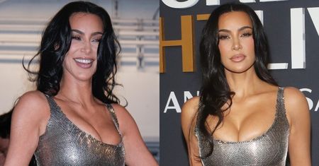 Kim Kardashian eksponuje FIGURĘ KLEPSYDRY w dopasowanej sukni. Nie za ciasna w dekolcie?