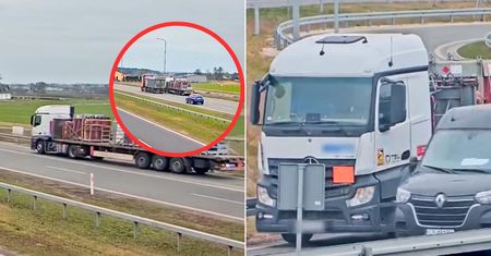Cofał ciężarówką na S5. Na naczepie miał butle z gazem