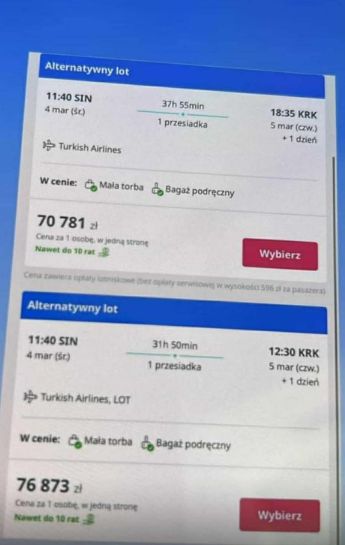 Ceny biletów, które udostępniła nam Ania 