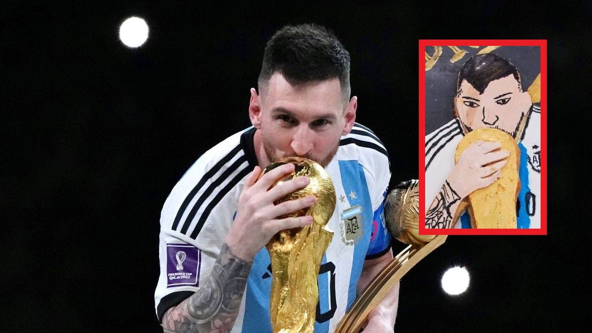 Getty Images /  Cui Nan/China News Service/VCG via Getty Images/Twitter / Na dużym zdjęciu Lionel Messi, na małym jego nieudana podobizna